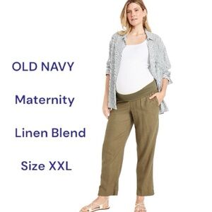 Old Navy Maternity Rollover Waist Linen Pant Green Plus Size XXL
